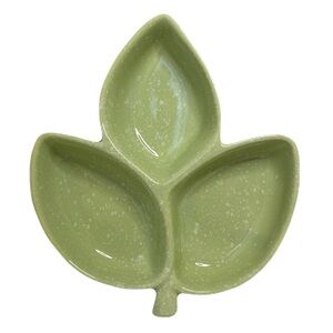 Hull Pottery #31 Vintage Green Yellow 3 Leaf Relish Dip Candy Tray Bowl Dish